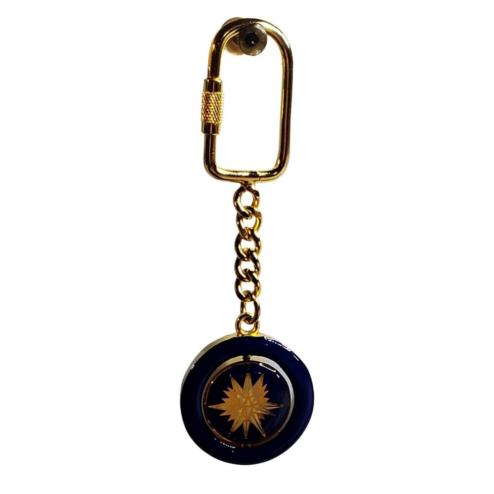 Vintage Gold Tone Celestial Starburst Keychain Deep Blue Enamel Bag Charm